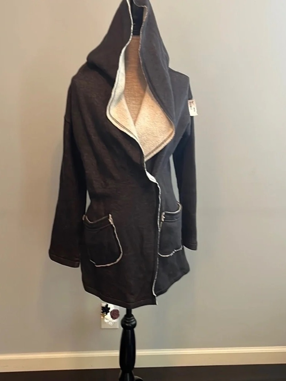 Women’s Hooded Wrap Cardigan - Gray with Cream Lining